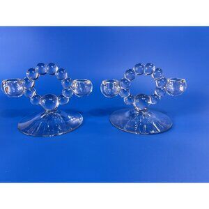 Vintage Imperial Glass Candlewick Double Tapered‎ Candle Holders Set Of 2